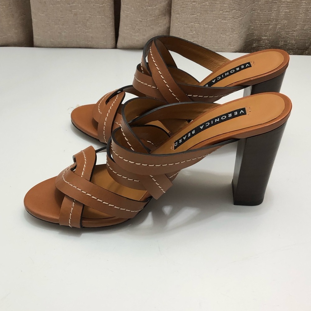 Veronica Beard Macey Vachetta Stich Leather Heel Sandals Sz 39.5 - Picture 8 of 9